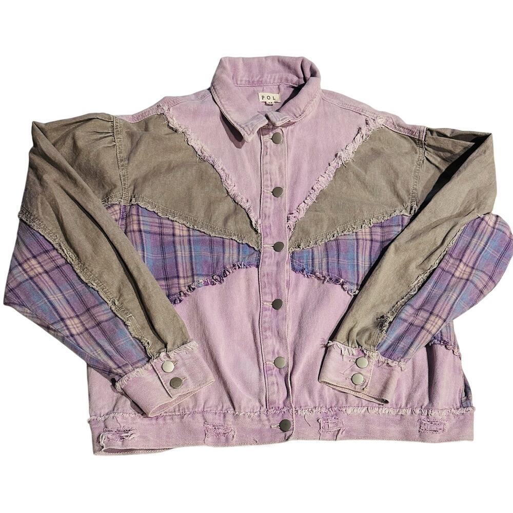 POL Anthropologie Women’s Jacket Sz Med Lavender Gray Patchwork boho oversized